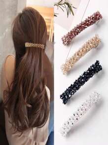 4/5 pezzi Fermagli per capelli da donna con strass, colore unito, semplici per la frangia, dolci e carini, versatili, adatti per outfit da spiaggia e viaggio, uso quotidiano, scuola