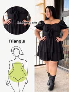 Truni Elyhuante_03 Plus Size Short Puff Sleeve Dress With Bow Tie Back, Summer,Graduation Dress, For Pear Triangle Body Shape - Black - View 1