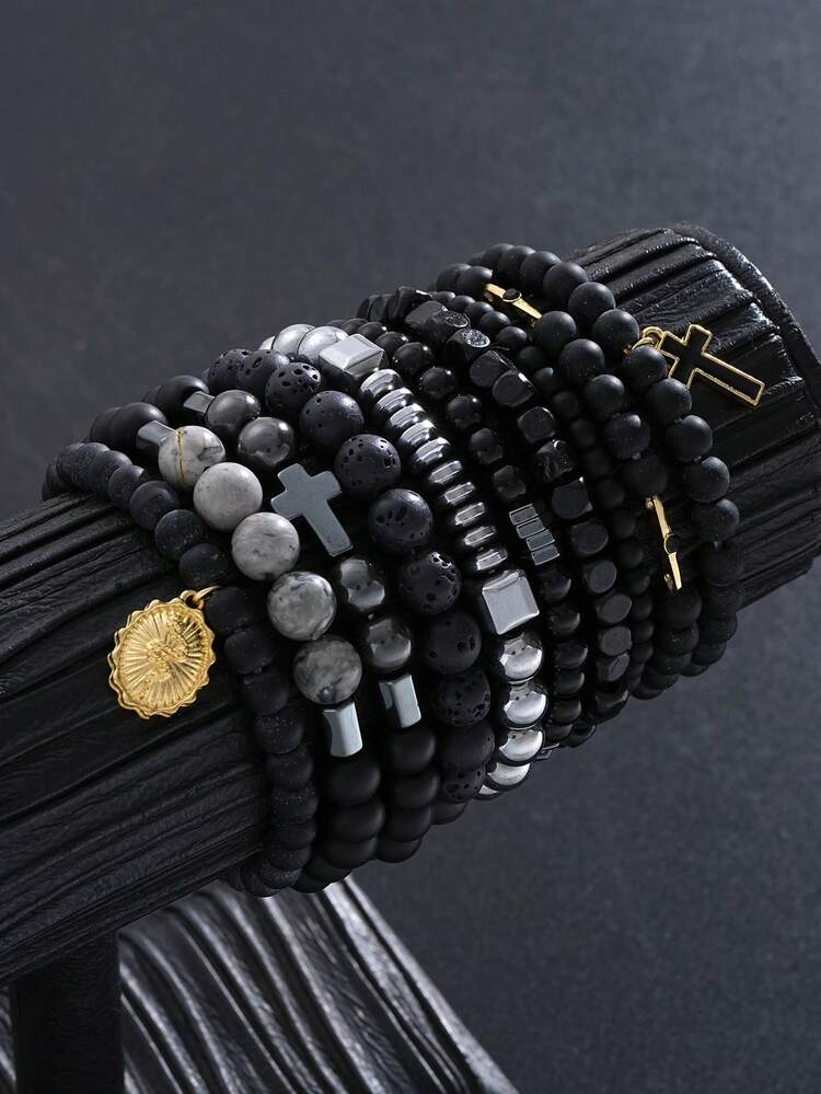 Set de 5/6 piezas de pulseras de madera con cuentas de estilo bohemio vintage para hombres, para vacaciones, citas, fiestas, San Valentín, uso diario - Estilo 1 - Añade 2