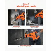 Corded Hammer Drill, 1600W 175-350RPM Electric Demolition Drills, 2-Inch SDS-Max Rotary Hammer Driver, 3 Functions Chipping Power Tool Kit For Concrete, Drilling Wood Plastic - US A Type Plug(110-127V) - View 3