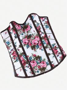 Steampunk Corset With Ditsy Floral & Chain Decor, Gothic Style Underbust Corset Bodice For Women, Outerwear For Stage Performance, Masquerade, Halloween'