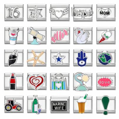 1pc DIY Italian Modular Bracelet Kit, Decorated With Pentagram, Candy, Heart Elements, Suitable As Party Gift For Friends/Couples, Applicable For Christmas, New Year, Halloween, Valentine's Day, Charming Design, Stainless Steel Jewelry, Local , Practical & Fashionable, Christmas & Halloween Essential, Steady Autumn Tone, Christmas Style