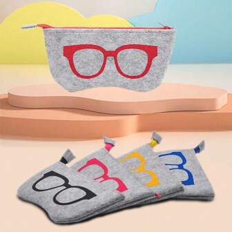 1 pieza Estuche único y suave de fieltro para gafas - Diseño de ojo colorido, Estuche para gafas de sol/lectura/cosméticos de moda, Estuche para anteojos portátil y duradero con cierre de cremallera, Caja de gafas linda, Incluye paño de microfibra para limpieza (color aleatorio), Adecuado para hombres, mujeres, estudiantes, ancianos, regalos, vuelta al colegio