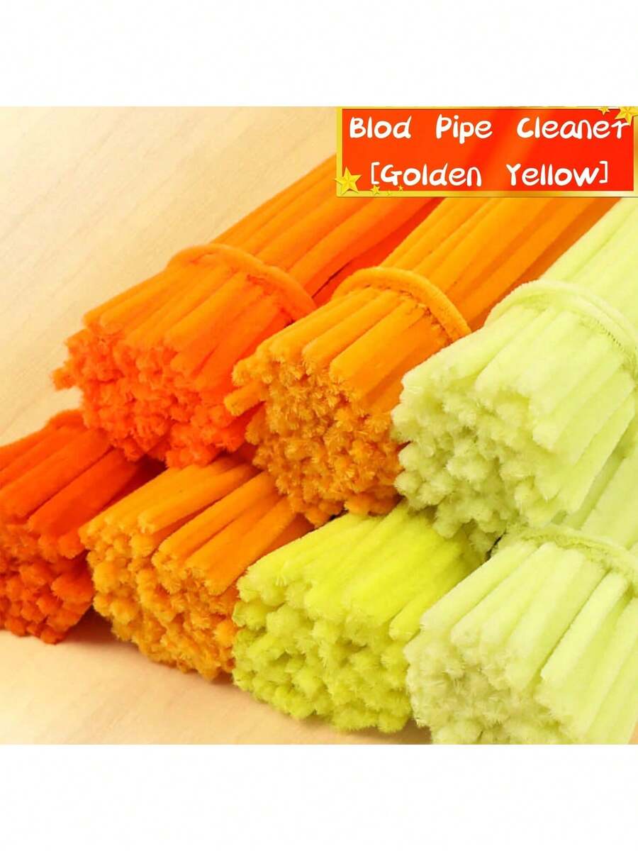 100/200pcs Golden Yellow Orange Pipe Cleaner + 1pc Step-By-Step Video, Golden Orange Pipe Cleaner For Craft Foldable Chenille Rod Pipe Cleaner, Orange Chenille Stems, Valentine's Day, Ramadan Christmas Craft Pipe Cleaner For DIY Craft And Cleaning, Chenille Stems, Home Handmade Decorations, Flexible And Durable DIY Art And Creative Handicraft Project Decoration, Can Be Used As Graduation - Multicolor - View 1