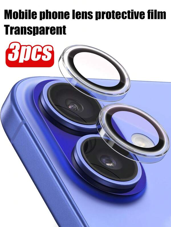 3 piezas Película protectora transparente para lente de cámara compatible con iPhone 16 Pro/16 Pro Max/15/15Pro/14/13/12/11, dureza 9H anti-arañazos, accesorios de moda para teléfono, compatible con funda protectora, regalo para cumpleaños, familia, amigos, cristal brillante, película protectora de lente, transparente aplicable a protección diaria, oficina, hogar, protector de lente de cámara de teléfono