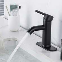 Matte Black Bathroom Sink Faucet, Single Hole Single Lever, Modern Deck Mount For 1-Hole Or 3-Hole Sinks - Black - View 6
