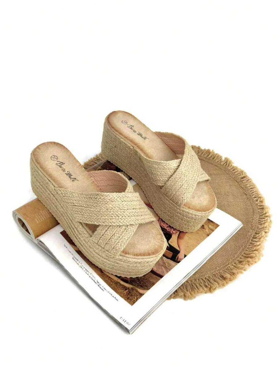 Women's Platform Sneakers With Jute Soles, Perfect For Walking Elegantly On Sunny Days, And With A Design That Combines The Natural And The Modern. - 卡其色 - 查看 1