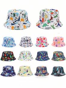 1pc Chapéu de balde infantil, estampa de desenho animado, chapéu de sol ao ar livre, unissex, adequado para uso diário ao ar livre, beira-mar, proteção solar, primavera/verão - 1PC - Ver 2