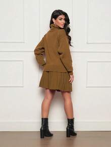 2-Piece Modal Knit Set High-Neck Blouse With Skirt - Mustard Yellow - View 2