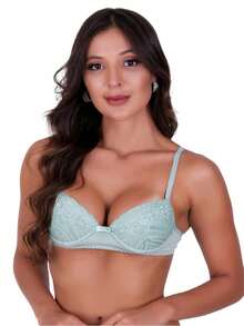 Basic Bra With Lace Cups - Green - View 3