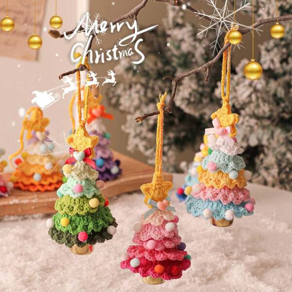 Gestrickter Weihnachtsbaum, Mini Weihnachtsbaum Ornamente für Auto Dekoration, Hängespiegel Auto Zubehör, gehäkelter grüner Weihnachts Heimdekoration