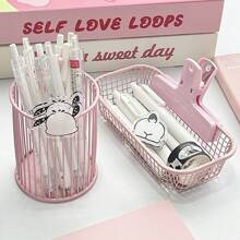 4 件奶油色铁丝收纳篮，多件装，多色组合收纳，多功能桌面办公和学生用品收纳盒，笔筒