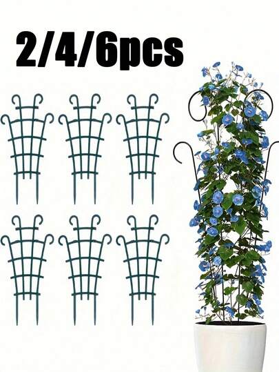 2/4/6 Piezas Soporte para macetas de plantas, Ayudante de escalada de plantas verdes - Soporte para flores, Soporte apilable para plantas, Soporte de maceta de plástico para interiores, Resistente y duradero, Ayuda a que las plantas en maceta crezcan verticalmente de forma segura, Crea fácilmente jardines verticales interiores/exteriores, Soporte de enrejado de escalada DIY para macetas de flores, Adecuado para enredaderas, rosas, verduras y otras plantas, Se puede colocar en la terraza, el césped, el porche delantero, el balcón o el patio.