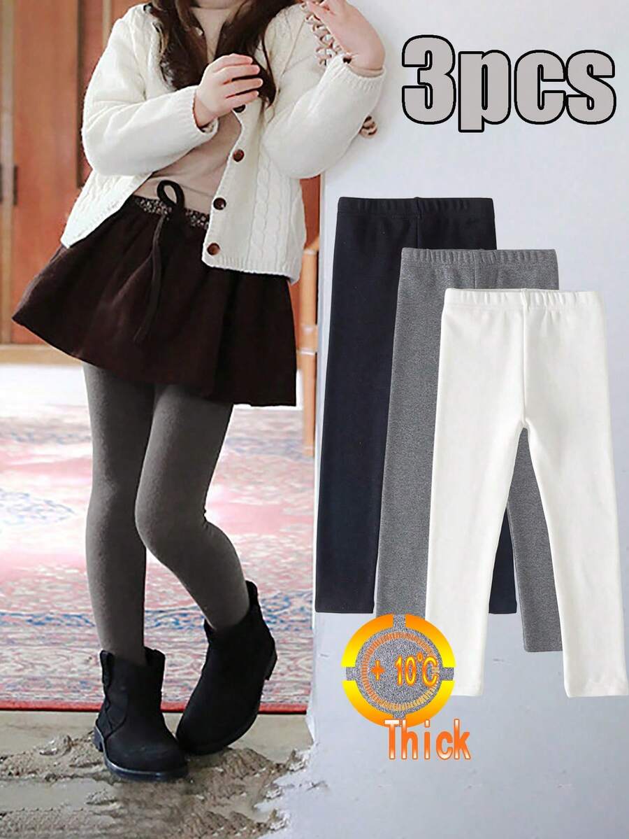 3 件套女童厚款过鞋及踝长打底裤，适合秋冬季女童，简单纯色百搭