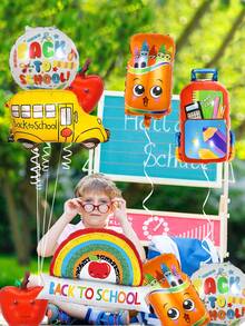 9 件开学季铝箔气球套装，包含背包、校车、铅笔盒、红苹果铝箔气球，适合返校、开学第一天、欢迎老师、教室派对装饰 - 查看 4