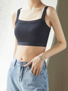 Women's Fixed Pad Sports Bra Wireless Seamless Tube Top, Black - Black - View 2