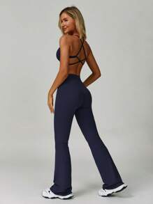 MASKERT 【2件套】女士套装瑜伽运动服背心套装紧身跑步运动服健身服套装居家休闲舒适亲肤 - 藏蓝色 - 查看 7