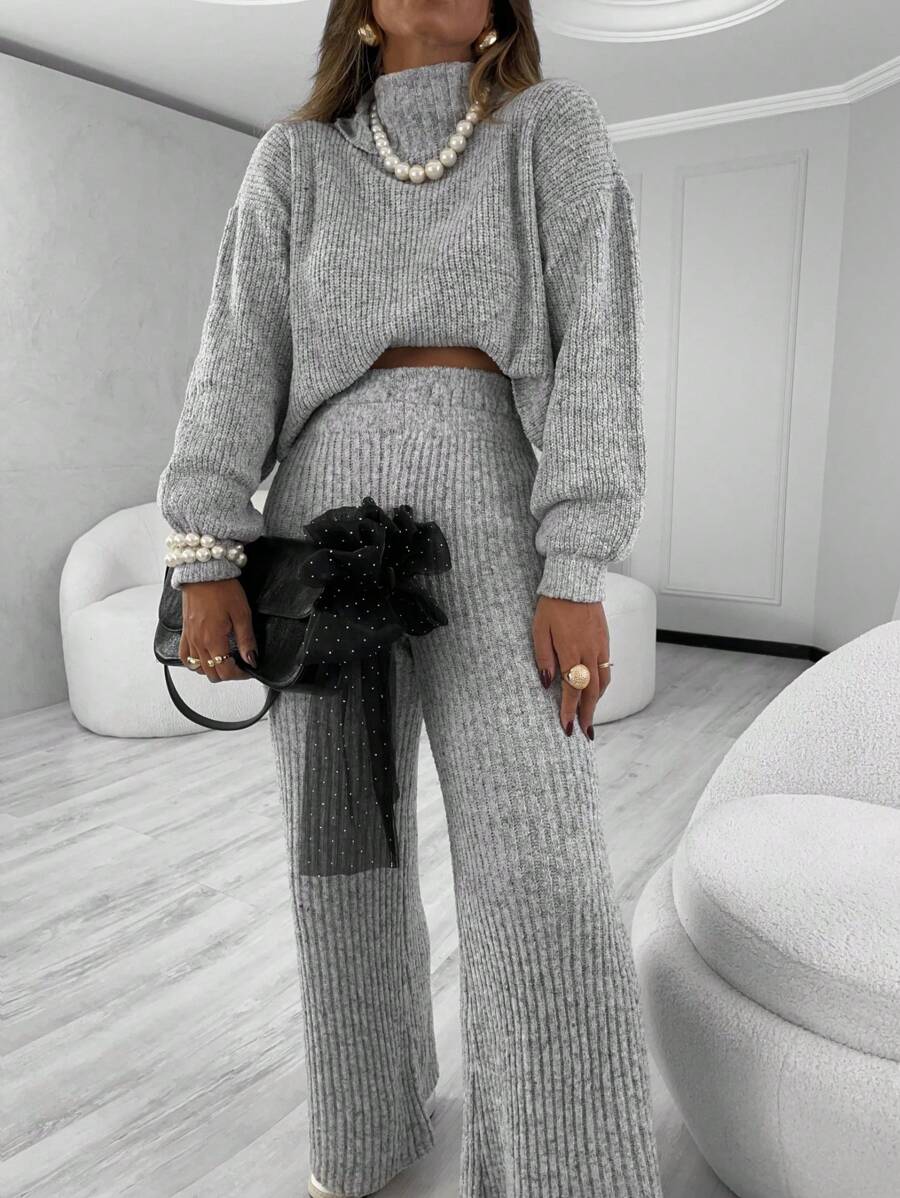 Women's Mousse Tricot Trousers And Blouse Set