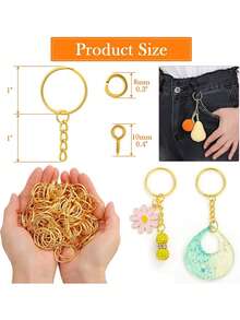 300pcs Key Rings, 100pcs 25mm Keychain With Chain, 100pcs Split Rings, 100pcs Screw Eye Pins, Suitable For Resin, Crafts And Keychain Making, Car Accessories, Cute Gothic Y2K Style Lanyard, ID Badge Holder, Car Accessories Decoration - 金色 - 查看 3