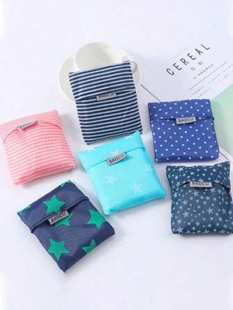 1 个/3 个可折叠购物袋 - 大容量海军蓝和绿色星星图案，耐用涤纶材质，可重复使用，适用于超市、户外和厨房储存，便携式多功能设计，结构坚固，适合市场购物