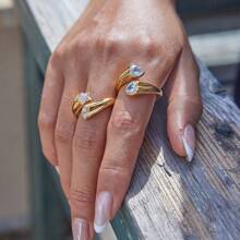 S SHOPBOHO 1枚防褪色不锈钢镀金开口戒指，时尚个性饰品，手指配饰