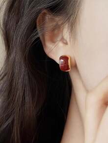 1 套简约花卉仿珍珠红色滴油几何方形奢华优雅设计耳环套装，适合女性日常和节日佩戴 - 套裝M款 - 查看 4