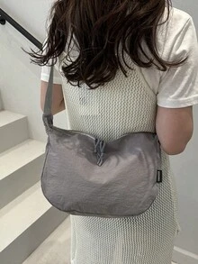 Fashionable Solid Color Casual Retro Women Crossbody Bag - Grey - View 4