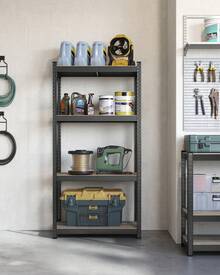 SONGMICS Étagère de Rangement à 4 Niveaux, 40 x 80 x 160 cm, Capacité 520 kg, Planches Réglables, Style Industriel, pour Cuisine, Salon, Grège et Noir - Gris - Voir 1