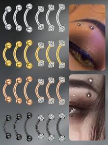CIZME 3pcs Funky Stainless Steel Cubic Zirconia Eyebrow Ring For Women Men For Daily Decoration, 16G Rook Earrings 6/8/10mm Gold Black Eyebrow Studs Eyebrow Piercing Jewelry Earrings Studs Helix Conch Tragus Earrings - Eyebrow Nail - View 1