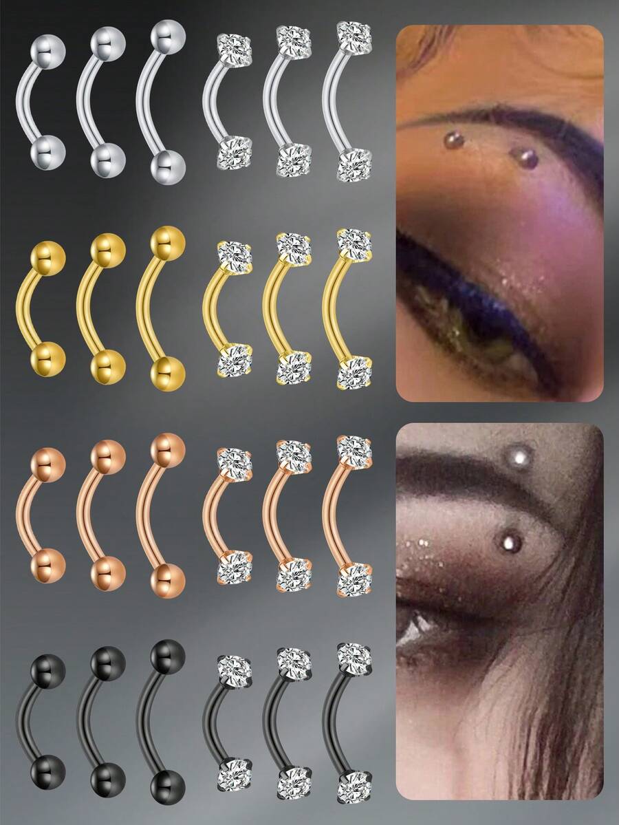 CIZME 3pcs Funky Stainless Steel Cubic Zirconia Eyebrow Ring For Women Men For Daily Decoration, 16G Rook Earrings 6/8/10mm Gold Black Eyebrow Studs Eyebrow Piercing Jewelry Earrings Studs Helix Conch Tragus Earrings - Eyebrow Nail - View 1