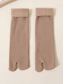 女士两趾加厚保暖中筒袜，冬季保暖拖鞋袜，舒适