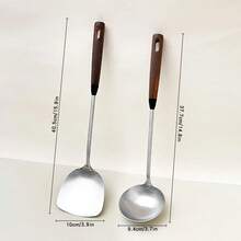 WORTHBUY 304 Turner de acero inoxidable con de madera resistente al calor largo cucharón de sopa espátula utensilios de cocina H5XW - Cucharón marrón oscuro - Ver 9
