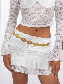 1pc Retro Exaggerated Spiral Disc Waist Chain, Bohemian Style Metal Shell Combination Waist Chain, Beach Holiday Party Jewelry Body Chain Accessory - Round Piece - View 4