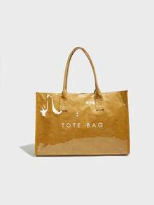 大容量透明果冻包，带材质提手，防水，韩版中性风，时尚复古休闲街头风手提包，日式慵懒风，适合学生、健身、瑜伽、旅行、妈妈包等场合，简约星形图案，绉纹质感，复合纸材质 - 棕色 - 查看 8