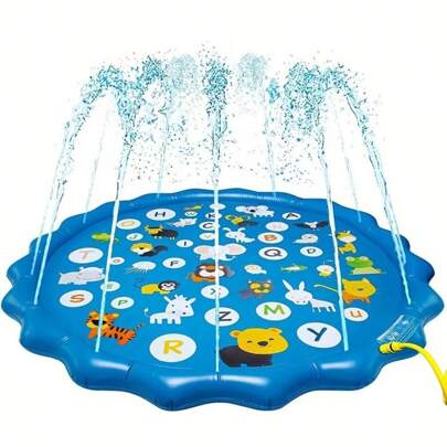 Extra Large 39 Inch Sprinkler Mat And Pool - Colorful Letters And Animal Sprinkler Toys, Durable PVC, Portable Summer Fun For Backyard And Lawn, Cartoon Sprinkler Mat, Educational Toys, Letter Learning, Summer Games, Backyard Fun, Lawn Games