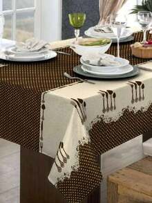 Rustic Oxford Luxury Linen Tablecloth 4/6/8 Seats Various Prints - Cutlery - View 2