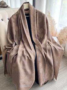 1 pezzo Elegante sciarpa in jacquard floreale con fili d'oro, scialle versatile da donna per ambienti climatizzati, indumento esterno per primavera/autunno, adatto per abbinamenti quotidiani e uso all'aperto con abiti - Multicolore - Visualizzare 12