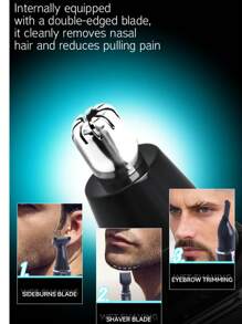 Kemei KM-6630 热销电动剃须刀，4 合 1 耳/眉/鼻毛修剪器套装，可充电男士多功能胡须修剪器，面部脱毛套装（1 件装） - 黑色 - 查看 5