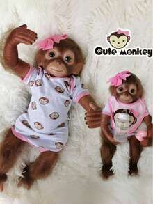 1个20英寸手工制作可爱毛绒猴子，柔软布身，仿真婴儿娃娃 - 触感柔软逼真的幼儿娃娃，生日礼物，万圣节/感恩节/圣诞节礼物 - 彩色 - 查看 2