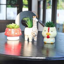 3-Piece Set Small Succulent Plants Cute Animal Ceramic Potted Plants Small Artificial Succulent Plants Office Desk Plants Suitable Home Office Bookshelf Decoration Cow
