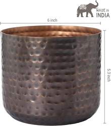 Jarrón de metal de tono cobre clásico de 6 pulgadas, maceta con textura martillada, contenedor cilíndrico para plantas suculentas para interiores, hecho a mano en la India - Cobre antiguo - Ver 5