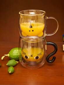 Joivida 1pc, Cup Coffee Cartoon Kitten Glass Coffee Mug, Double-Walled Espresso Coffee Cups, Heat Insulated Water Cups, Cute Kawaii Cat Drinkware, Birthday Gifts Back To School