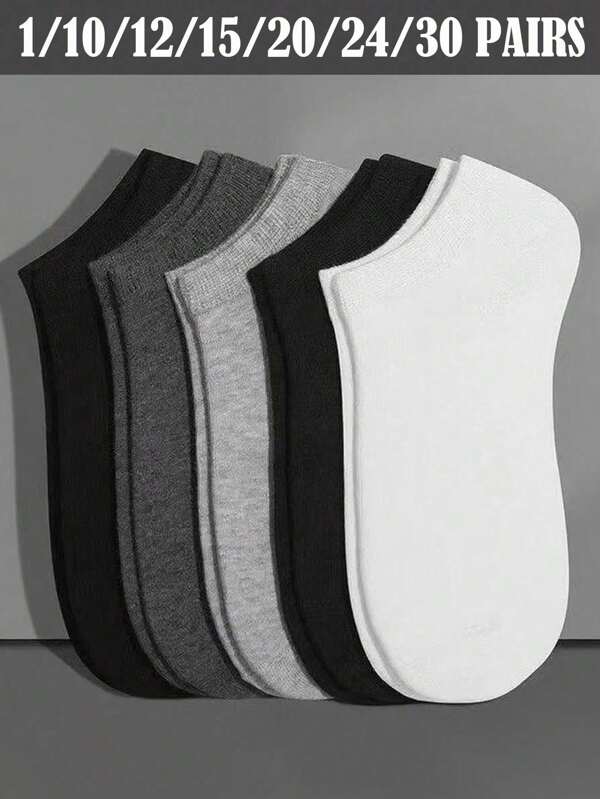 1/10/12/15/20/24/30 Paar zufälliger mehrfarbiger kurzer Socken für Herren und Damen, schwarze, weiße, graue Knöchelsocken, Lässig und modisch, weich und leicht, Frühling, Sommer, Herbst & Winter, Reisen, Wandern, Camping, Schule, Laufen, Training, Socken, Urlaubsgeschenke