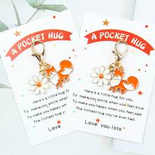 1pc/2pcs/5pcs Fox & Daisy Keychains With "A POCKET HUG" Comfort Card - Cute Animal Keychain, Ideal For Birthday, Wedding,Cheer-Up & Friendship S,Perfect For Friend,Family,Daily Bag Charms And Backpack Decoration,Suitable For Men And Women. Halloween Accessories Teachers Day Christmas Gift Ideas Bag Accessories Lanyards With Id Holder Car Accessories