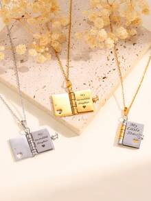 1 pezzo Elegante collana con pendente a forma di libro a forma di lettera d'amore in acciaio inossidabile, gioiello unisex ideale per uso quotidiano, vacanze, famiglia/amanti/amici
