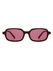 زوج من النظارات الشمسية النسائية ذات الإطار المستطيل البرغندي بلون أحادي عتيق، بطراز شارع أنيق وبسيط