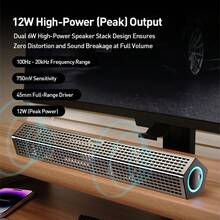 PHILIPS 台式电脑音箱，带动态 RGB 灯的蓝牙 5.1 电脑音箱，双连接模式电脑条形音箱，游戏音箱