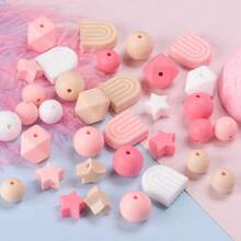 63Pcs Vibrant Pink Silicone Beads Mix - Star, Arch, Circle & Hexagon Focal/Spacer Beads For DIY Jewelry Making Kit, Keychain, Lanyard Craft Supplies (Gift Set) - Mixed Set - View 5