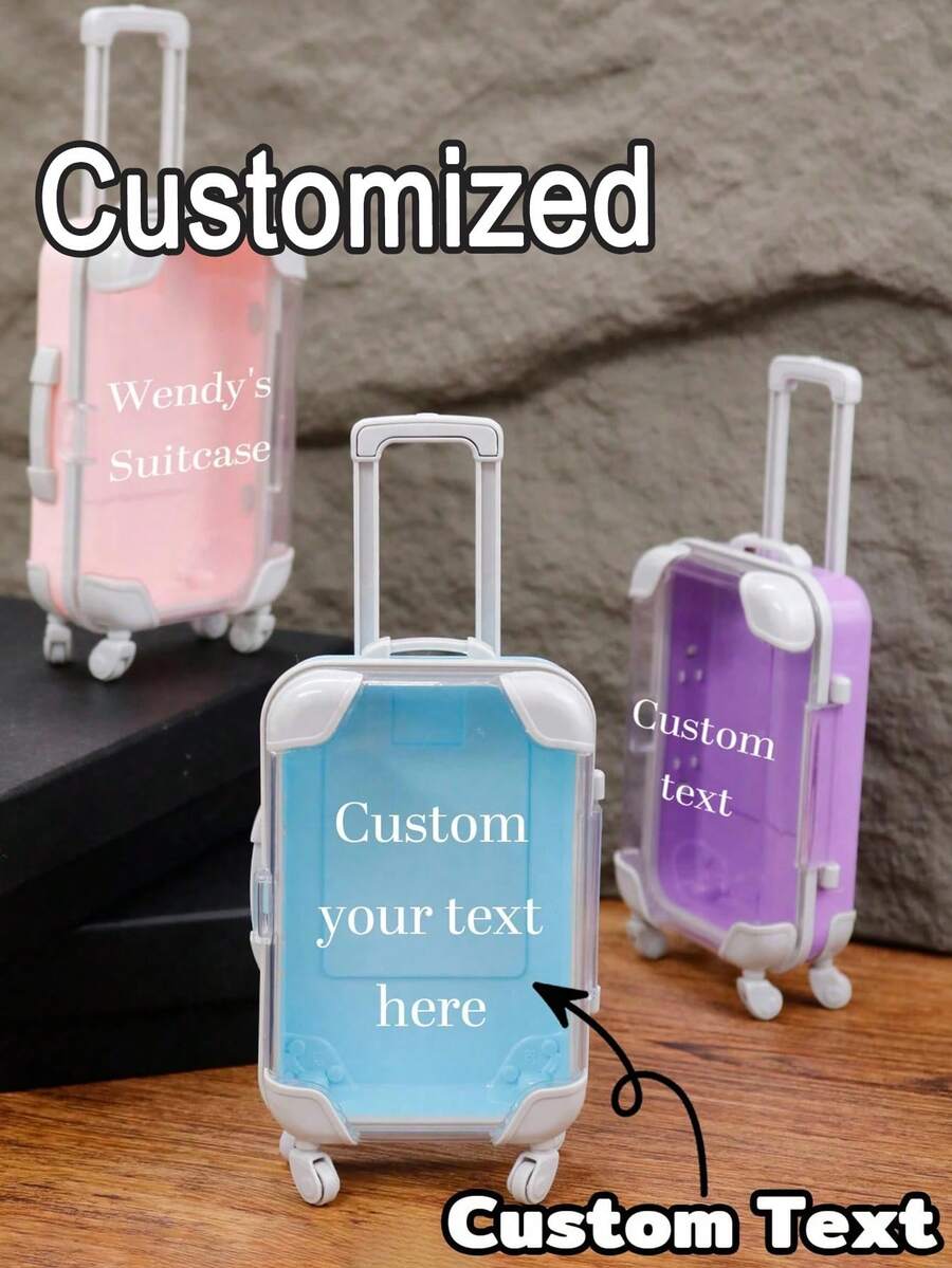 Custom Text Mini Suitcase, Personalized Custom Text Mini Trolley Suitcase, Custom Colorful Durable ABS Trolley, Mini Trolley Storage Box Jewelry Desktop Storage Box, Personalized Custom Text Fun Travel Kits, Customized Text Travel Kits, Customizable Word Hangover Recovery Kits,Modern,Cute,Customized Name Makeup Organizers, Perfect For Travel, Parties, And Small Item Organization
