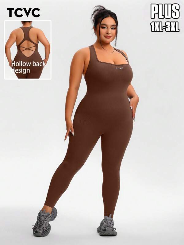 TCVC Macacão de Ioga com Decote Transpassado nas Costas para Mulheres Plus Size, Tricô Sem Costura, Modelador Casual Versátil e Ajustado, Adequado para Ioga, Exercícios ao Ar Livre, Todas as Estações